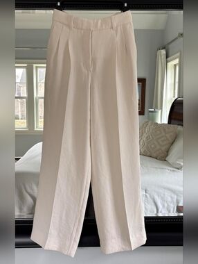 Aritzia High-Rise Straight-Leg Trousers in Cream
